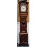 A 19th century, Dutch oak provincial longcase clock, giltwood framed face, movement repeating.