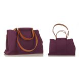 HERMES CABAG, deep purple canvas with tan leather