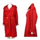 RALPH LAUREN DUSTER COAT, 1980s, bright red with l