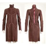 FENDI SUEDE DRESS, brown with metallic structured