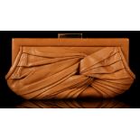 ANYA HINDMARCH CLUTCH, tan ruched leather with gil