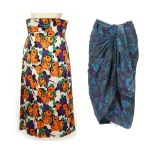 GIANNI VERSACE COTTON SKIRT, blue leaf pattern fab