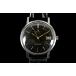 A gent's c.1960's, stainless steel cased 'Omega - Seamaster' automatic wristwatch, with black