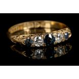 A Victorian, 18ct yellow gold, sapphire and diamond graduated five stone ring, the stones claw set