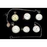 Six various silver and other pocket watches. (6)