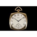 An Art Deco, 18ct yellow gold cased 'Rolex' open faced pocket watch, with Arabic numerals, sub-