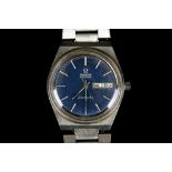 A gent's c/1960's, stainless steel cased 'Omega - Seamaster' automatic wristwatch, with blue dial,