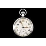 A vintage military issued 'Jaeger-Lecoultre' pocket watch, the white metal case back bearing issue