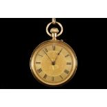 A late 19th century 18ct gold, cased open faced fob watch by 'John Bennett', with a foliate engraved