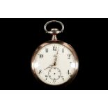 A c.1900 .800 silver and gold embellished 'Omega' open faced pocket watch, with Arabic numerals,