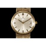 A gent's c.1960's 9ct gold cased Omega dress watch, with satin dial, gilt and enamelled batons, date
