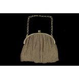 A ladies vintage, continental, 14ct gold mesh evening bag, with cabouchon sapphire set cross-over