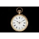 A late 19th century, gold cased open faced fob watch by 'Waltham', with gilt embellished dial, Roman