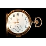 A late 19th century, 14ct rose gold full Hunter quarter repeater pock watch, with white enamel dial,