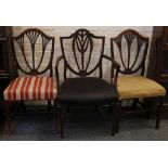 A pair of 19th century mahogany shield back chairs, sold together with a 19th century shield back