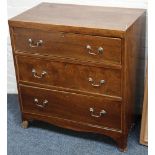 A 19th century,  mahogany chest of three long drawers, raised on splayed bracket feet, 81 x 76 x