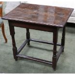 An antique oak side table, on turned supports, 72 x 51cm.