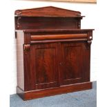 A late Victorian chiffonier, double doors, panel back. 106cm wide.