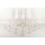 An extensive suite of glassware, 20th century, decorated with frosted bands of florettes hung with