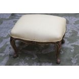 A French 19th century boudoir stool, vine green and gilded decoration, scroll feet, later