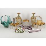 A pair of Doulton two tone vases, 25.5cm high, Bohemian lilac glass dressing table  set and other