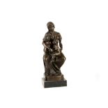 After Vobisuba, a bronze study of a mother and her two children, supported on marble base, 44cm