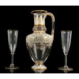 A LOBMEYR PERSIAN-STYLE ENAMELLED GLASS JUG OR PITCHER, AUSTRIAN, circa 1890, the baluster form with