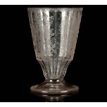 A SILESIAN ENGRAVED ARMORIAL FRIENDSHIP GOBLET, circa 1740, the faceted ogee bowl decorated with