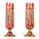 A FINE PAIR OF BOHEMIAN RUBY OVERLAY GLASS VASES, circa 1870-80, of slightly tapered cylindrical