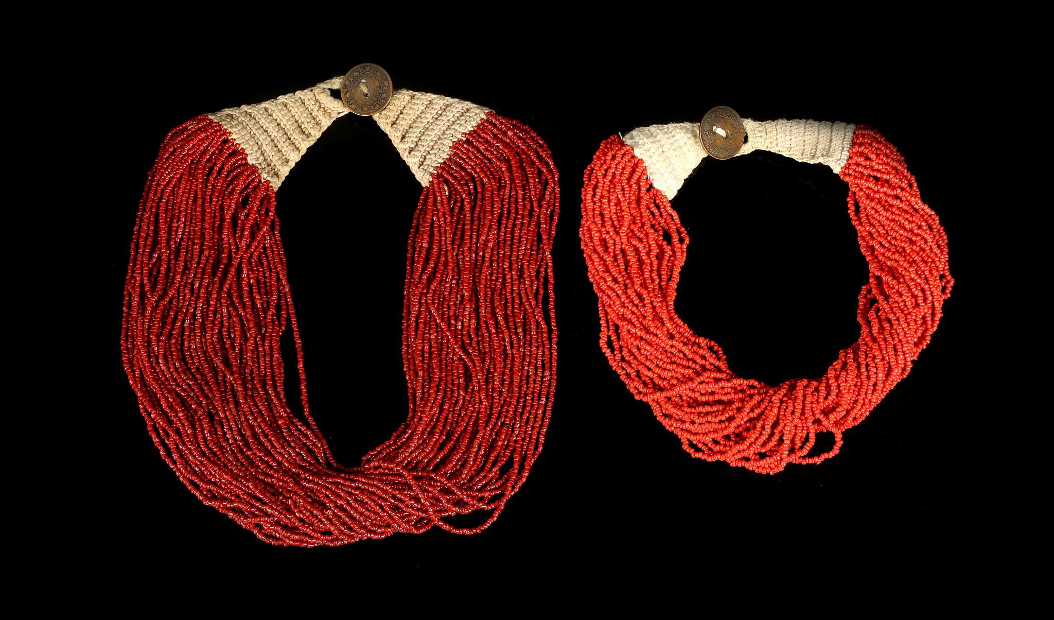 TWO GLASS BEAD NECKLACES, EASTERN INDIA OR BANGLADESH Composed of multiple strings of beads, one