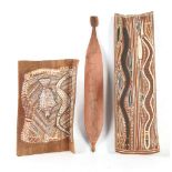 THREE ABORIGINAL ARTEFACTS, AUSTRALIA Including two bark paintings, one representing two snakes,