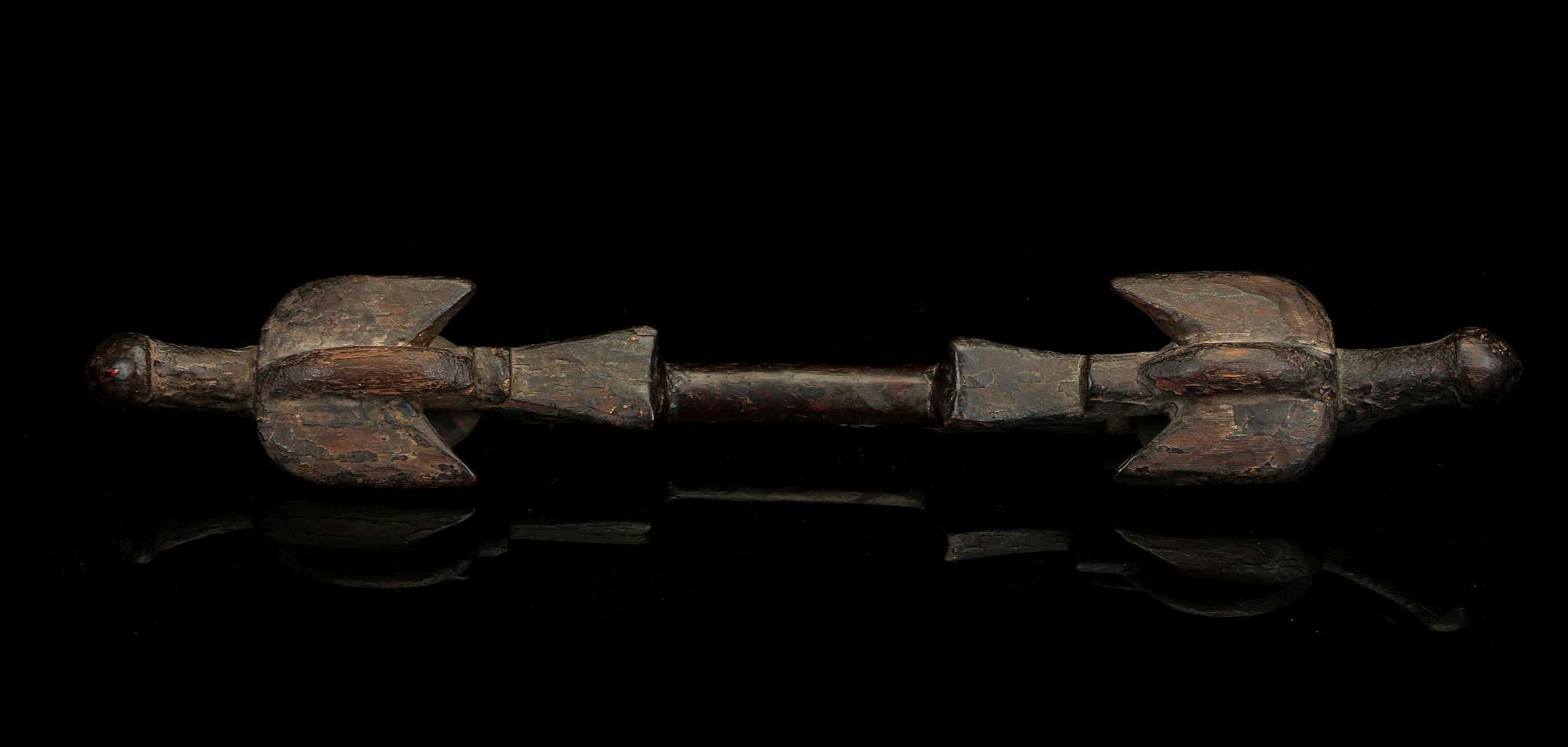 A WOOD RITUAL RATTLE, NEPAL Circa 19th Century A.D. The two terminals carved in the shape of - Image 2 of 3