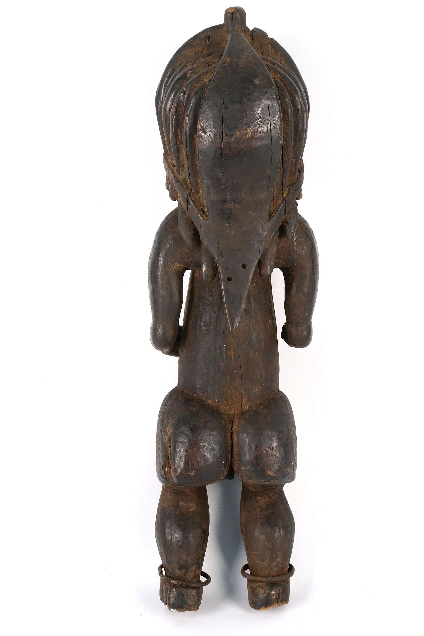 A FANG STANDING MALE FIGURE, GABON With brass disc insets for the eyes, beard and long hair in - Image 2 of 2