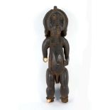 A FANG STANDING MALE FIGURE, GABON With brass disc insets for the eyes, beard and long hair in