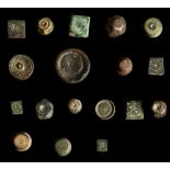 EIGHTEEN BYZANTINE COPPER ALLOY WEIGHTS Circa 4th-6th Century A.D. Including five square weights,