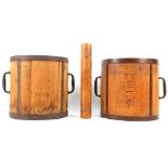 TWO JAPANESE WOOD AND IRON 'MASU' RICE MEASURES AND LEVELER Showa era (1912-1989) Both for the