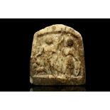 A ROMAN MARBLE STELE Circa 1st-2nd Century A.D. Carved in relief with the god Hermes, depicted