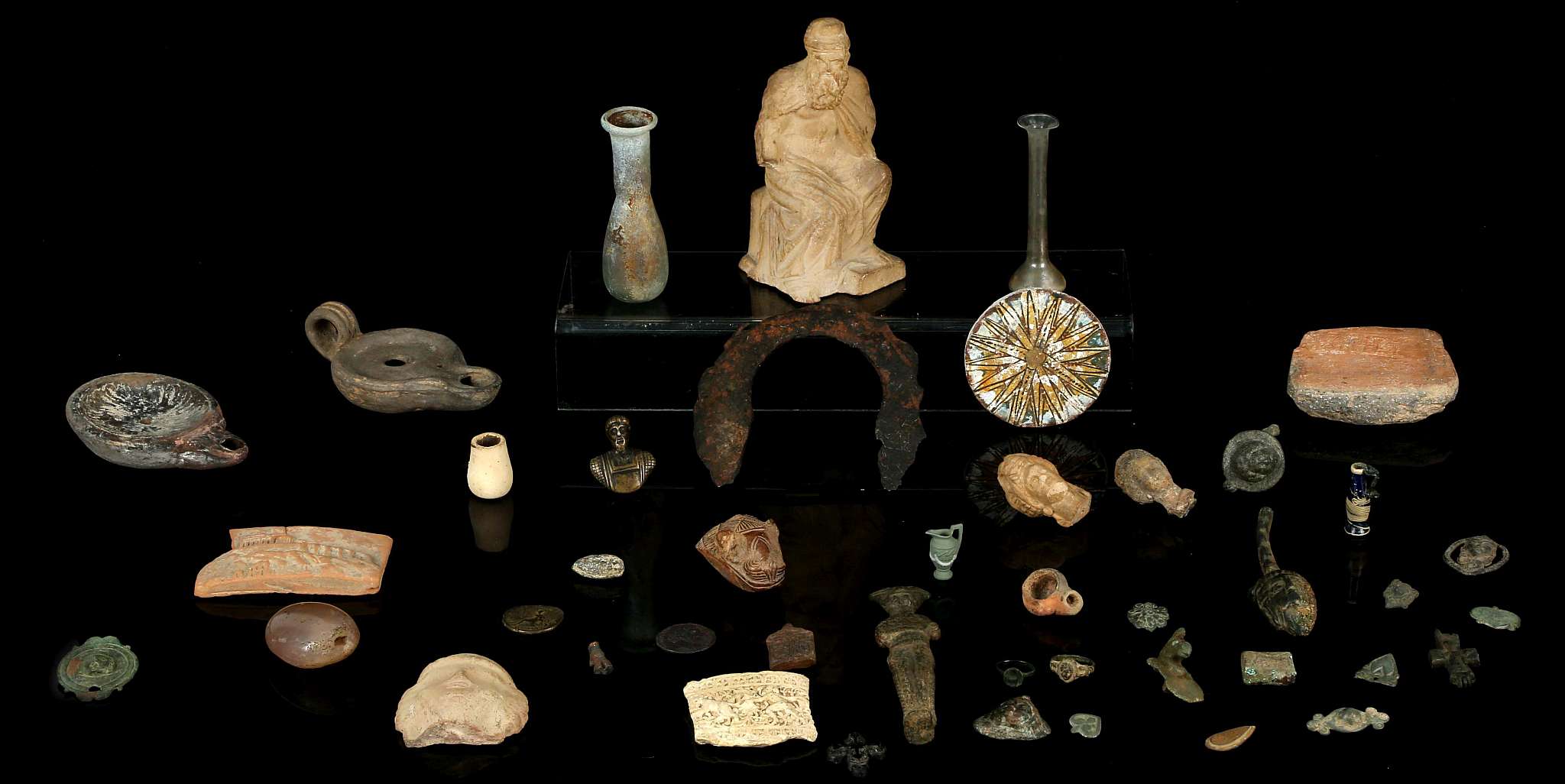 A GROUP OF MISCELLANEOUS GRAND TOUR SOUVENIRS Including a terracotta figure of a bearded man, a