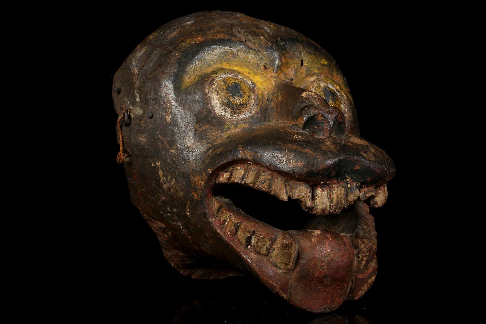 A HIMALAYAN MONKEY MASK, NEPAL With wide open round eyes, the open mouth with protruding tongue, - Image 4 of 4