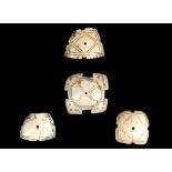 FOUR CONCH SHELL PENDANTS, HIMALAYAN REGION Possibly from Ladakh or Tibet, of square or