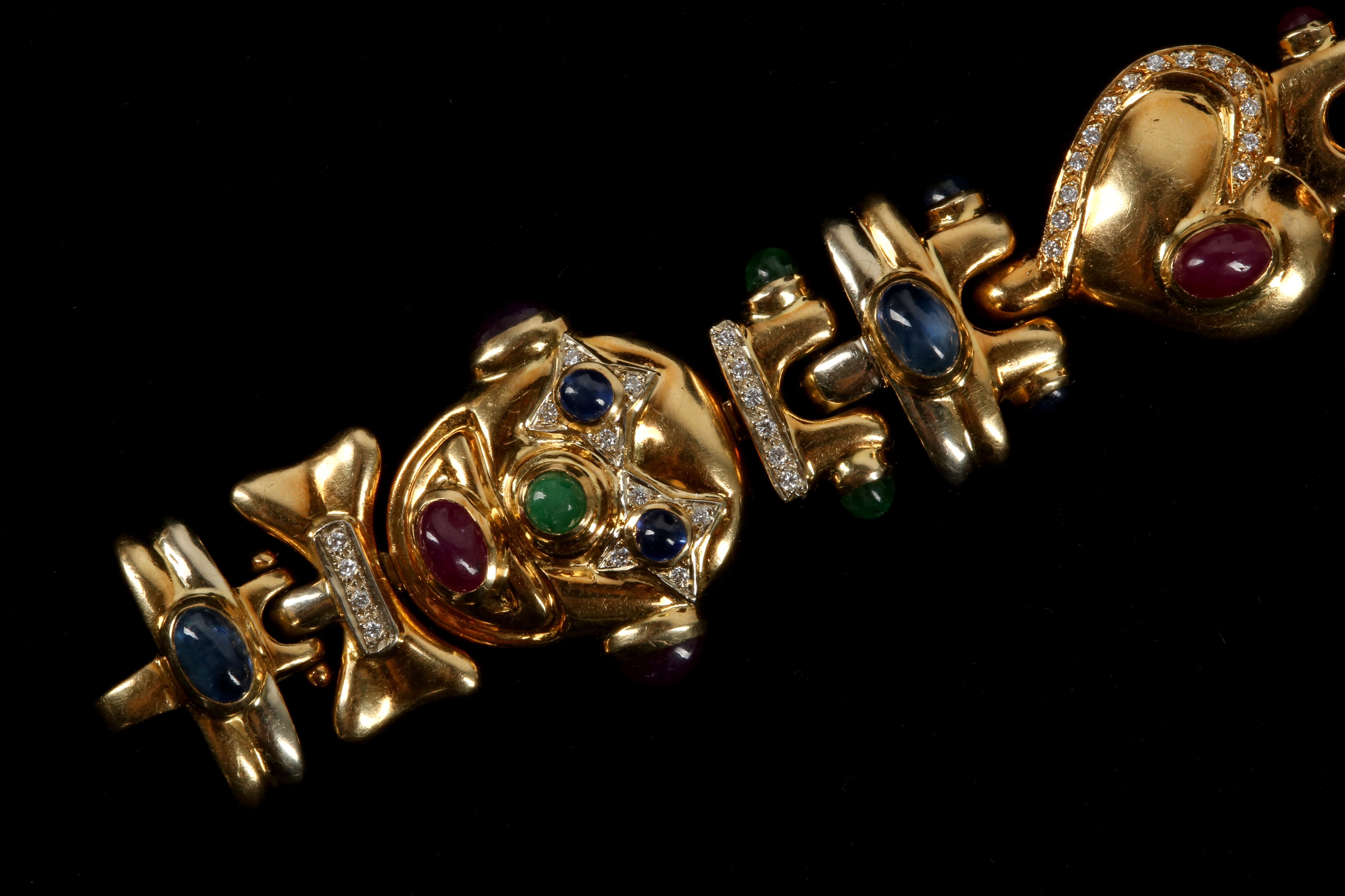 An 18ct gold articulated bracelet, set with sapphi - Image 3 of 4