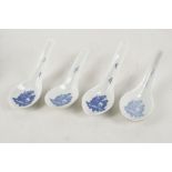 Two pairs of Chinese blue and white spoons decorat