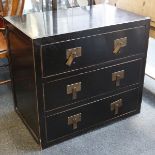 Japanese black lacquer chest of 3 drawers, brass '