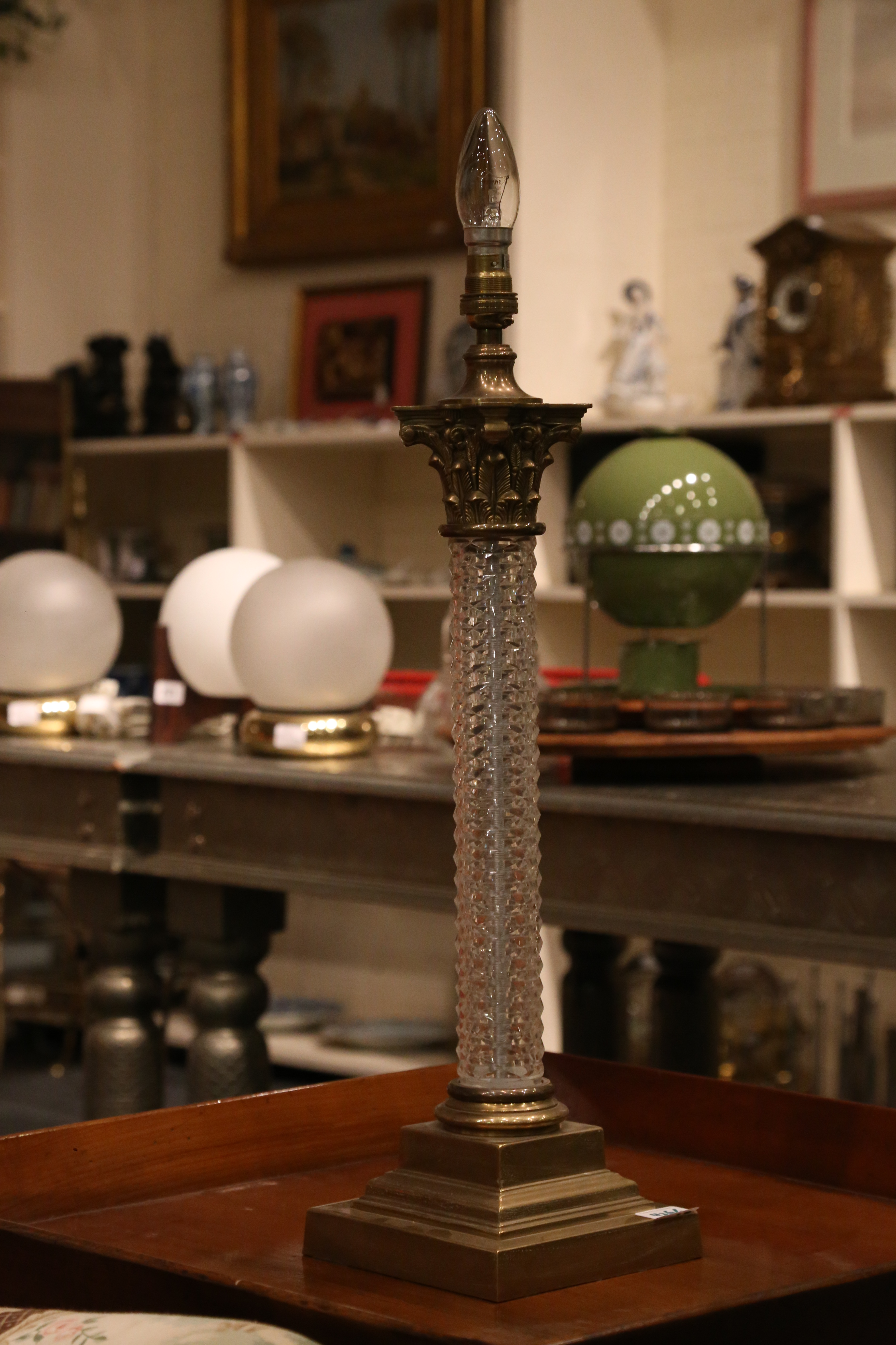 A pair of table lamps, brass leaf decorated capita - Image 2 of 5