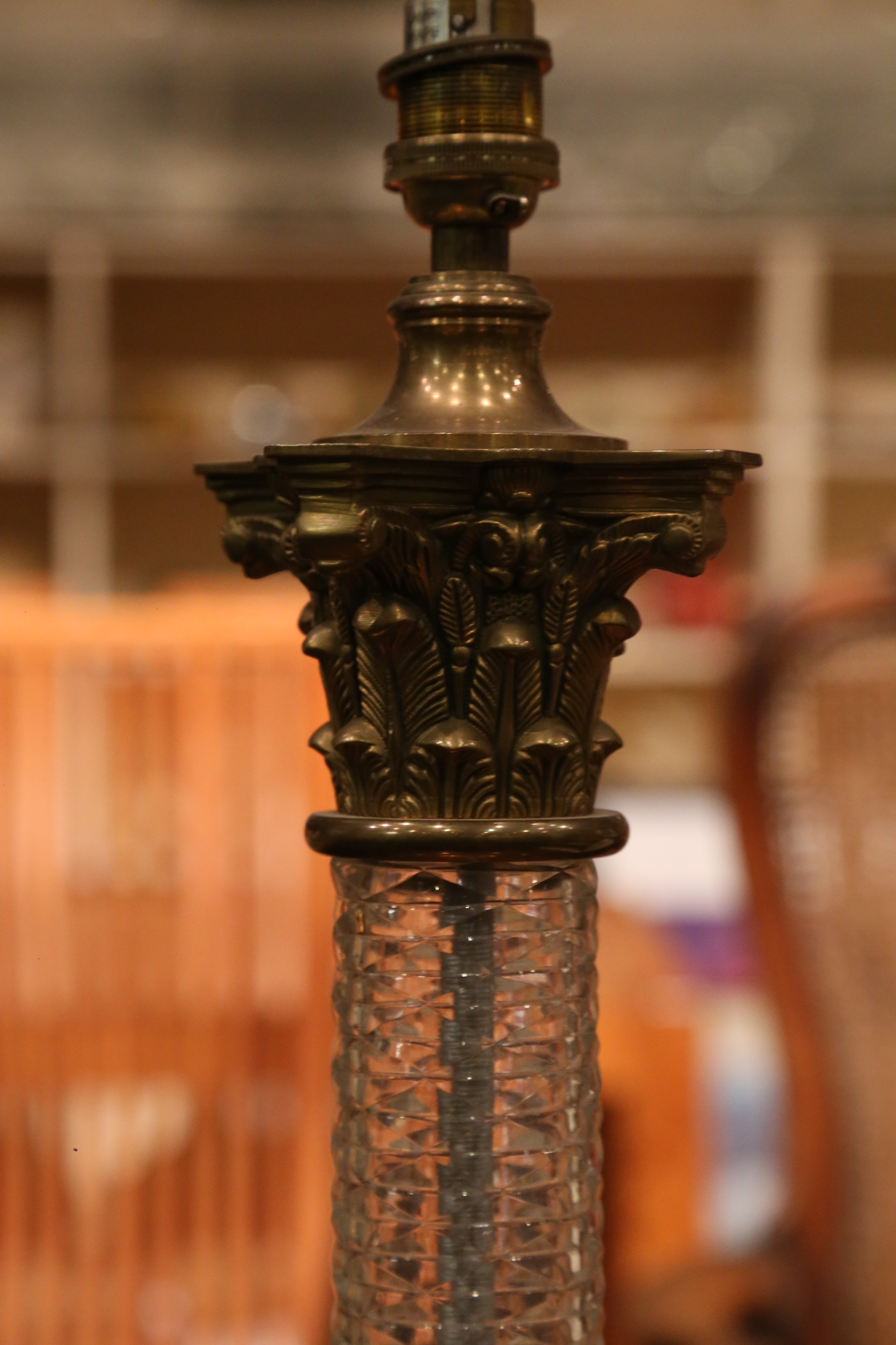 A pair of table lamps, brass leaf decorated capita - Image 3 of 5
