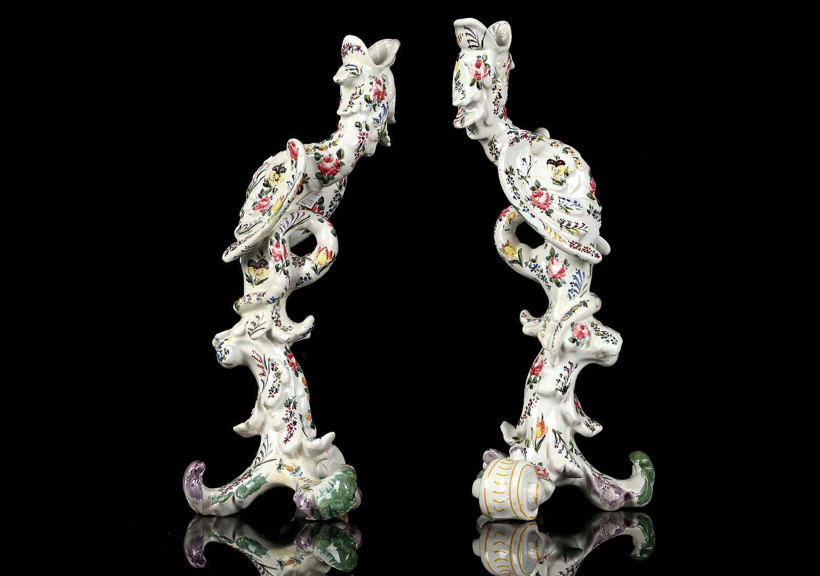 A PAIR OF ITALIAN NOVE (BASSANO) FAIENCE CANDLESTI