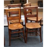 A set of 4 elm chapel chairs, saddle seat, prayer