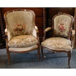 A Louis XVI style, walnut bergere armchair with ne