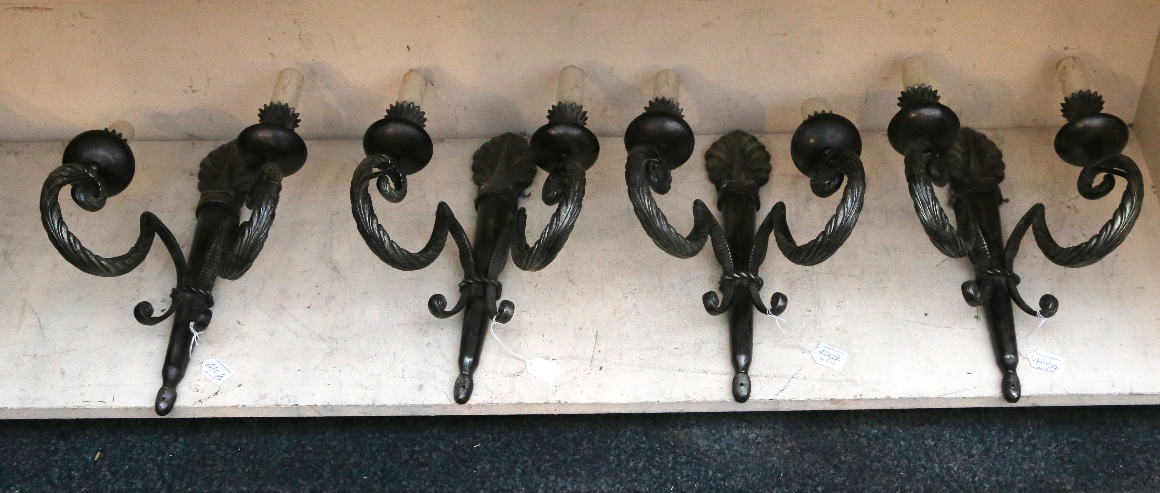 A set of 4 bronze neo-classical style twin branch