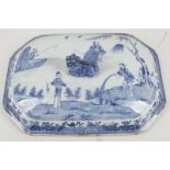 A Chinese blue and white 'fisherman' domed rectang